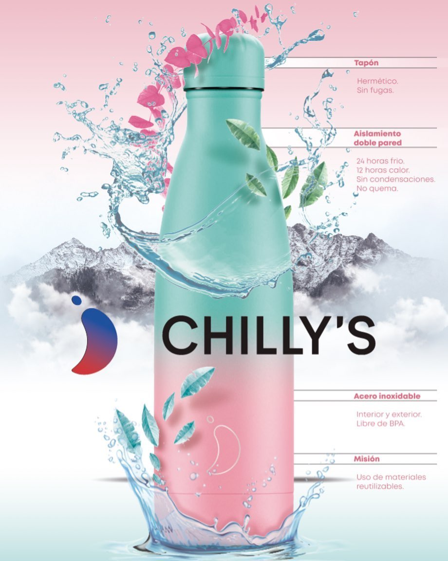 BOTELLA INOX CHILLY'S 500ML GRADIENT ROSA/MENTA