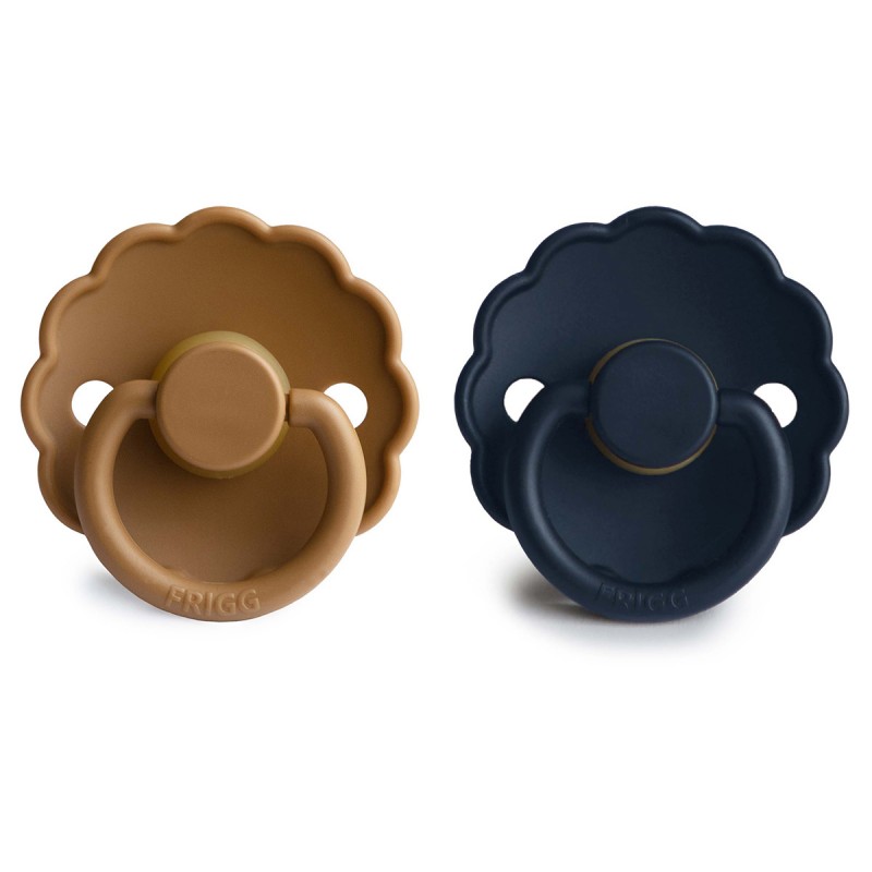 Pack 2 Chupetes FRIGG Block Latex DAISY 0-6m Cappuccino/ Dark Navy