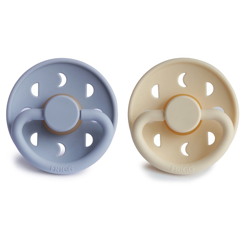 Pack 2 Chupetes FRIGG Block Latex MOON PHASE 6m+ Powder Blue/Cream