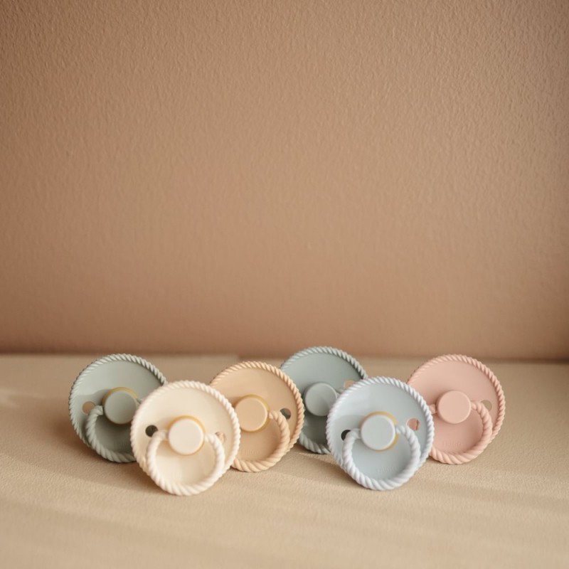 Pack 2 Chupetes FRIGG Block Latex ROPE 6m+ Croissant/Blush