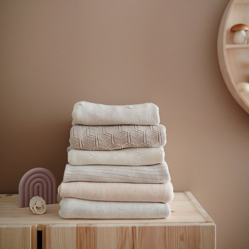 MANTA ALGODON M.RIBBED BEIGE MELANGE 100X80CM