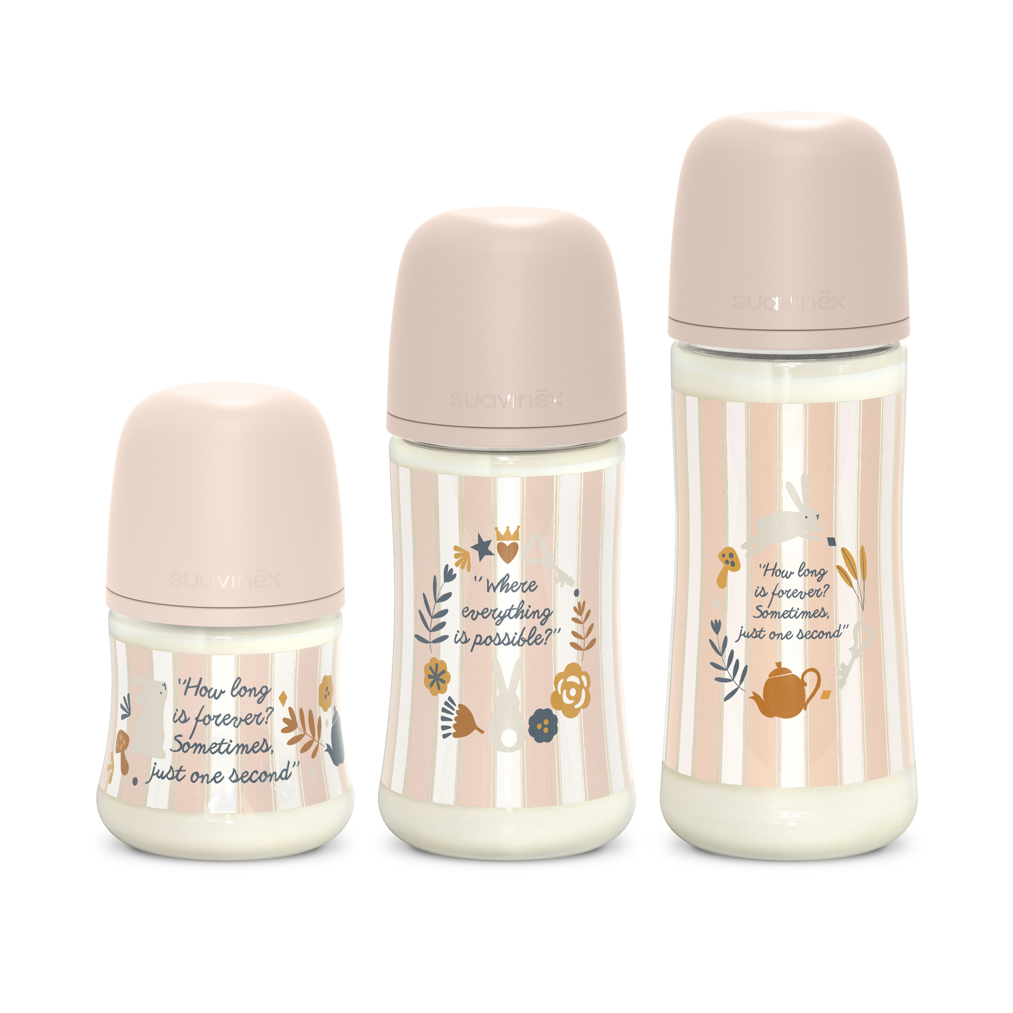 BIBERÓN Poliamida 150ML WONDERLAND RAYAS ROSA  