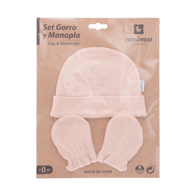 JUEGO DE GORRO Y MANOPLAS LISO ROSA BLUSH