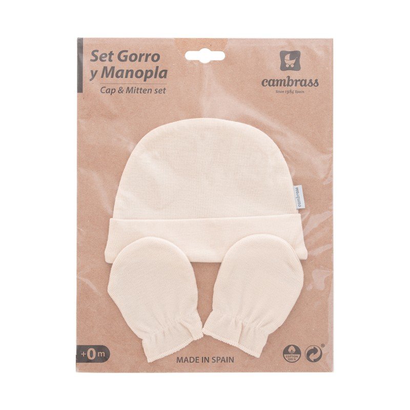JUEGO DE GORRO Y MANOPLAS LISO BEIG IVORY