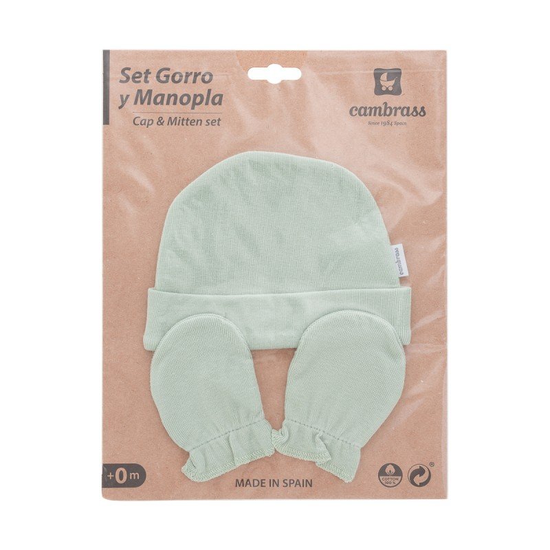 JUEGO DE GORRO Y MANOPLAS LISO VERDE SAGE