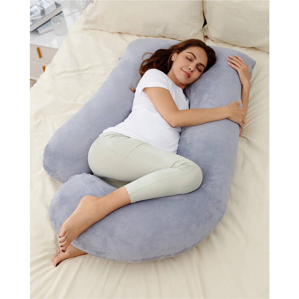 MOMCOZY ALMOHADA LACTANCIA FORMA U PP101 46x46x15 CM GRIS TERCIOPELO