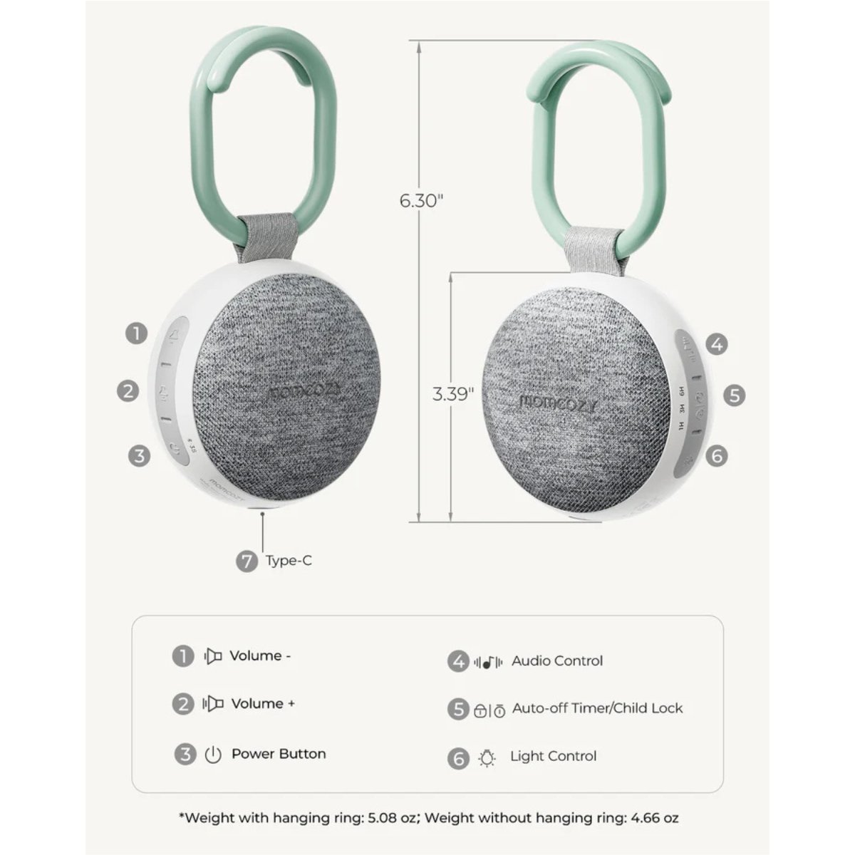 MOMCOZY MAQ.SONIDO PORTATIL+LUZ NOCHE WN006 UNICO BLANCO