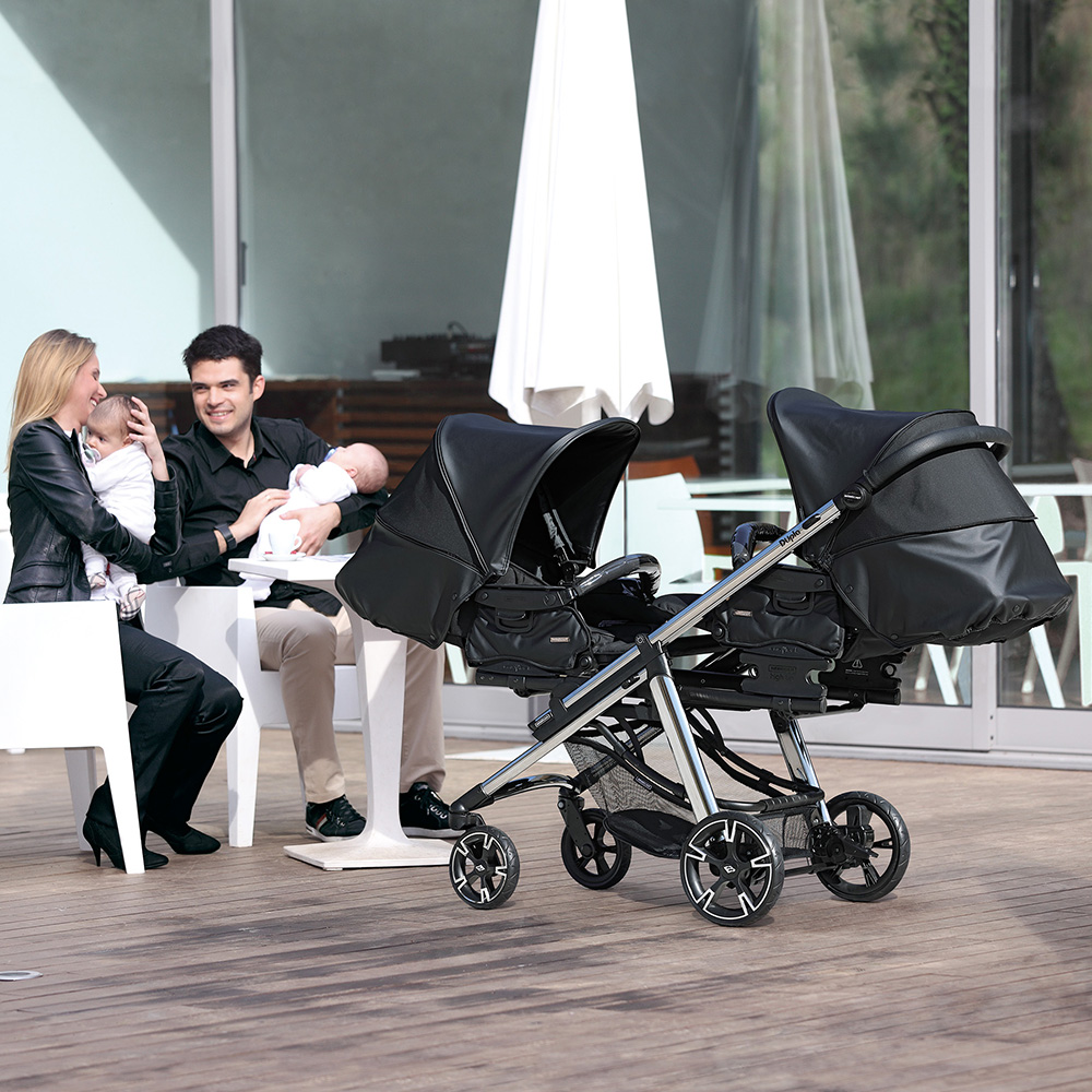 SILLA GEMELAR DUPLA CONVERTIBLE KP056 CROMADO/NEGRO