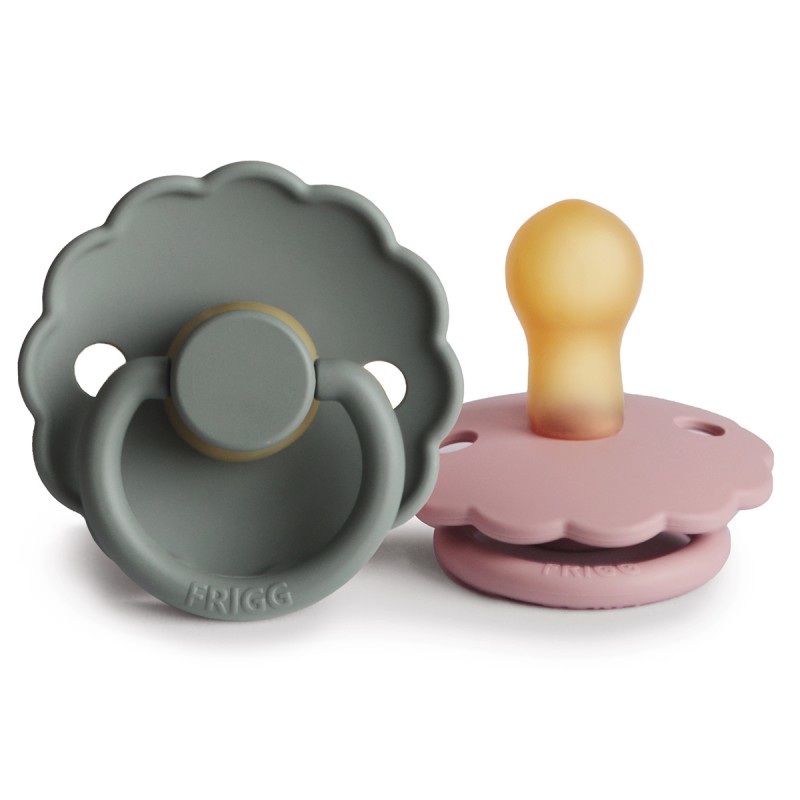 Pack 2 Chupetes FRIGG Block Latex DAISY 0-6m French Gray/Baby Pink