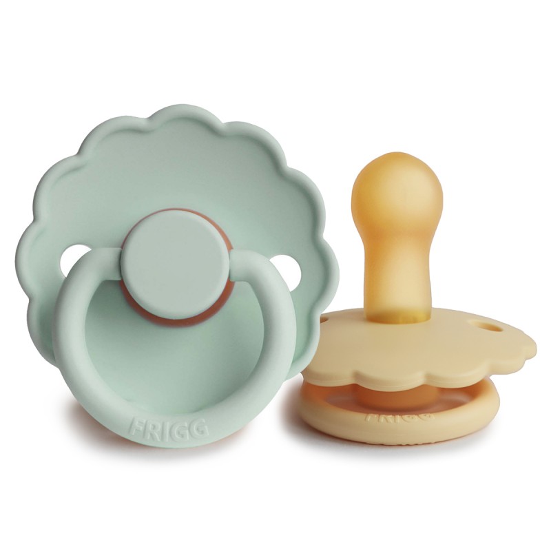 Pack 2 Chupetes FRIGG Block Latex DAISY 6m+ Seafoam/Pale Daffodil