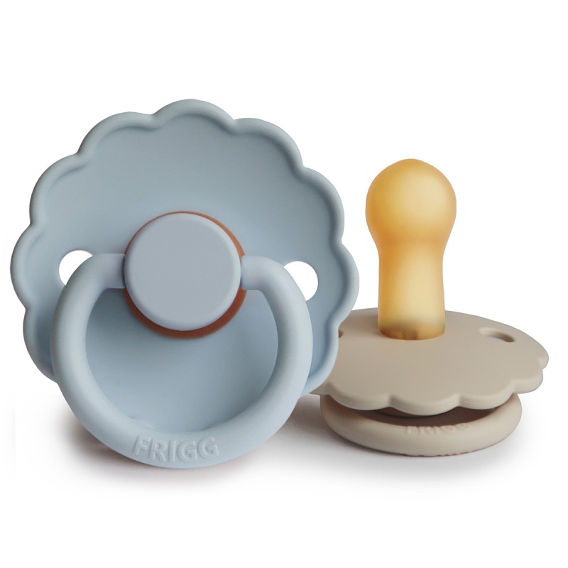 Pack 2 Chupetes FRIGG Block Latex DAISY 6m+ Powder Blue/Sandstone