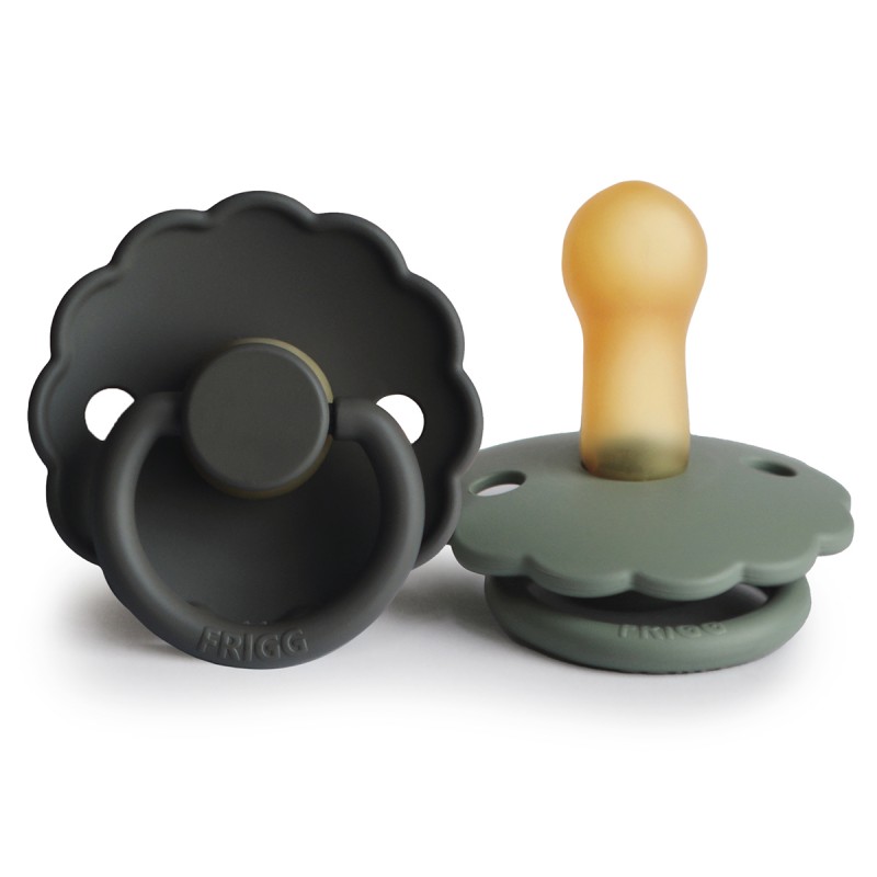 Pack 2 Chupetes FRIGG Block Latex DAISY 6m+ Graphite/ Lily Pad