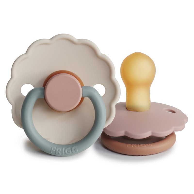 Pack 2 Chupetes FRIGG Latex DAISY 0m+ Cotton Candy/Biscuit