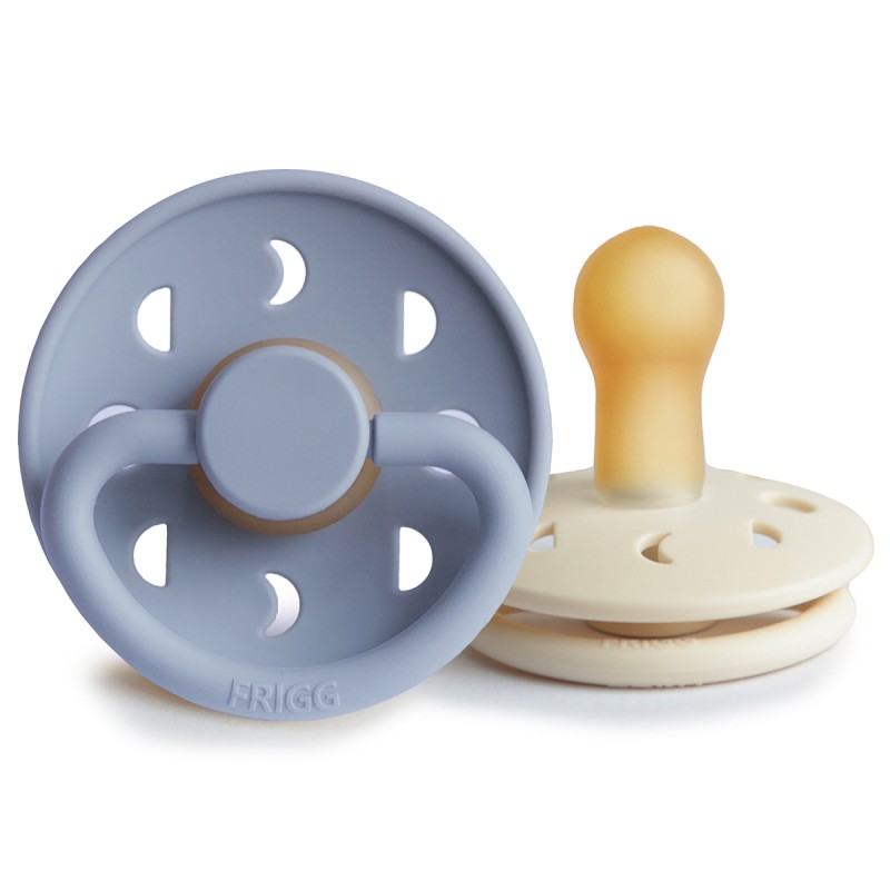 Pack 2 Chupetes FRIGG Block Latex MOON PHASE 6m+ Powder Blue/Cream