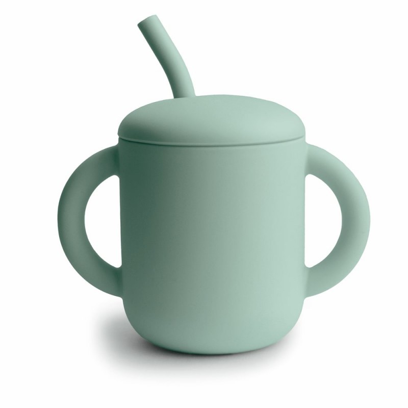 Taza didáctica + pajita Silicona SOLID Cambridge Blue