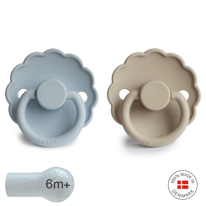 Pack 2 Chupetes FRIGG Block Silicona DAISY 6m+ Powder Blue/Sandstone