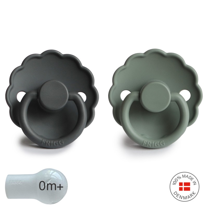 Pack 2 Chupetes FRIGG Block Silicona DAISY 6-18m Graphite/ Lily Pad