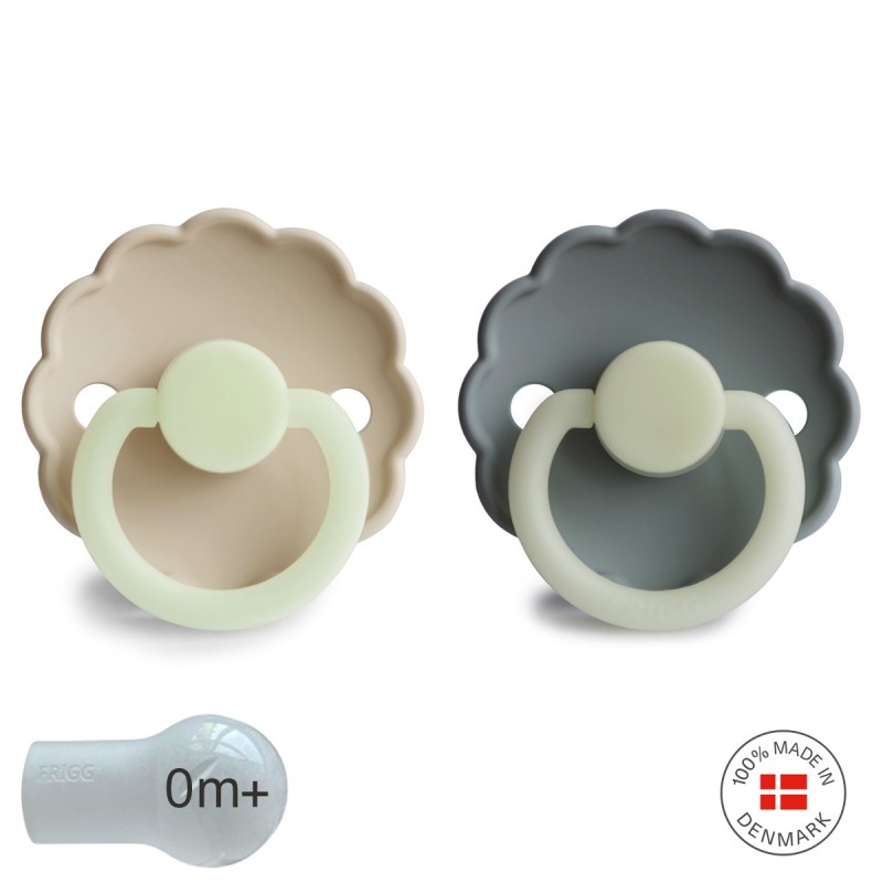 Pack 2 Chupetes FRIGG Night Silicona DAISY 0m+ Cream/French Gray
