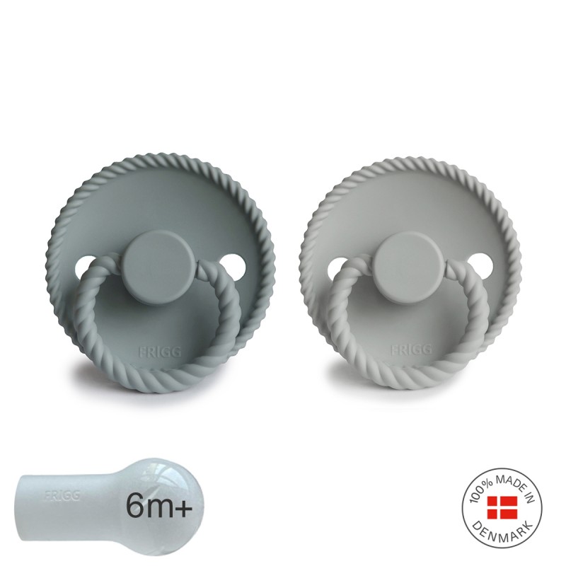 Pack 2 Chupetes FRIGG Block Silicona ROPE 6m+ Silver Gray/French Gray