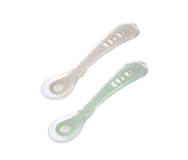 SET DE 2 CUCHARAS+ESTUCHE SEGUNDA EDAD SILICONA  GRIS+VERDE SALVIA