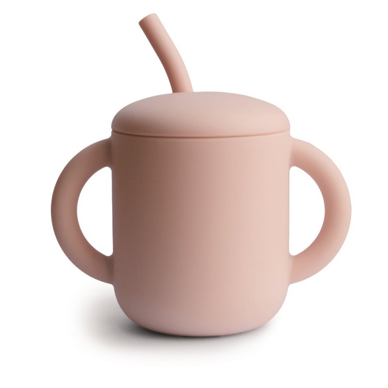 Taza didáctica + pajita Silicona SOLID Blush