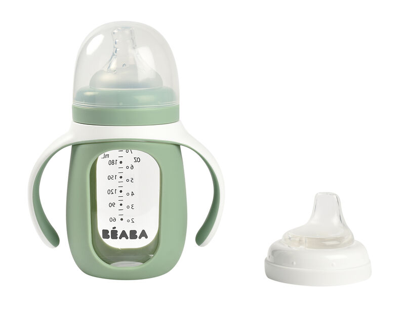 BIBERON CRISTAL C/ASAS + SILICONA 210ML VERDE SAGE
