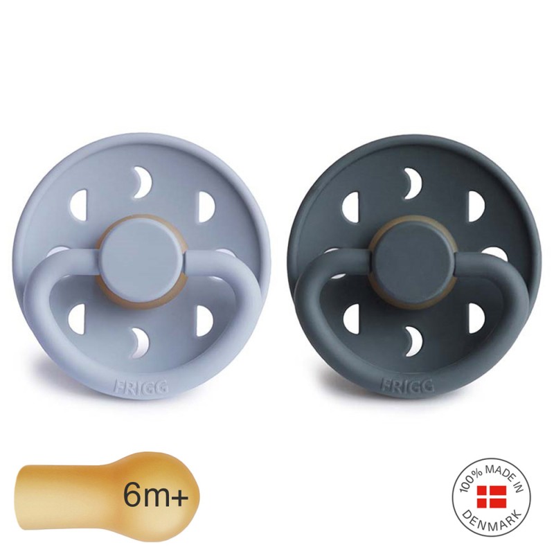 Pack 2 Chupetes FRIGG Block Silicona MOON PHASE 6m+ Slate/Powder Blue