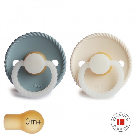 Pack 2 Chupetes FRIGG Block Latex NIGHT ROPE 0m+ ST.Blue/Cream