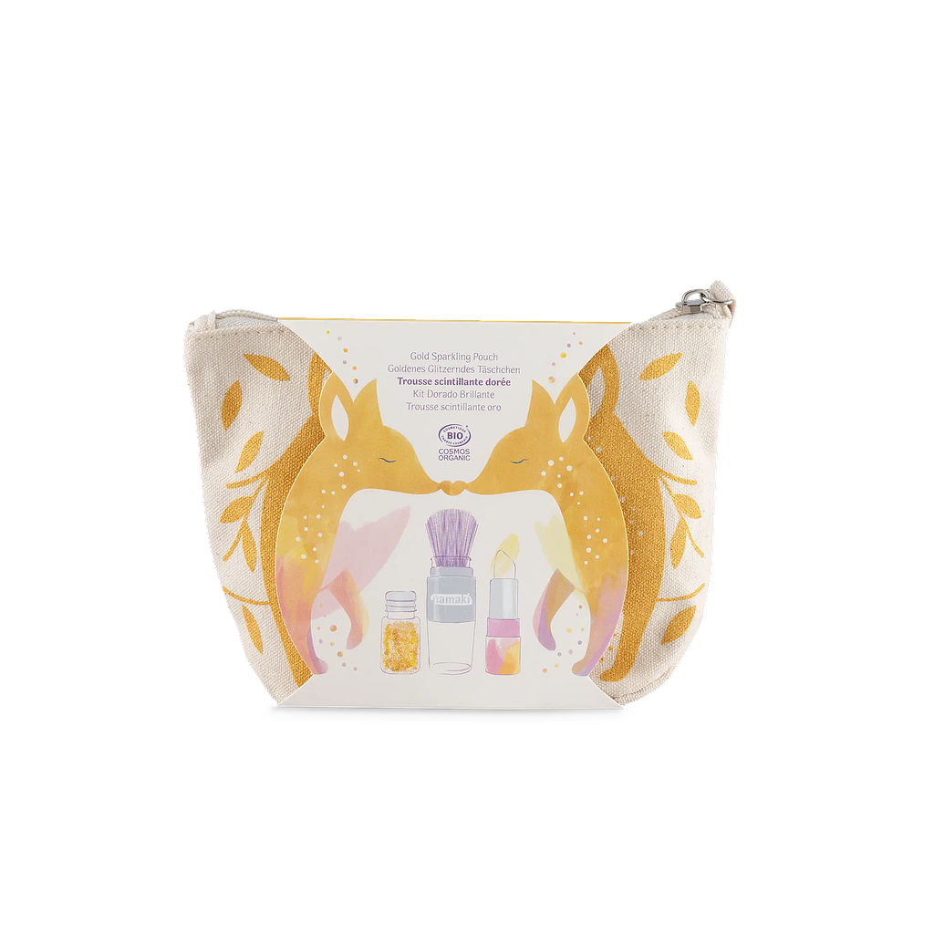 ESTUCHE ORO  Pincel mágico + polvos dorados+
labial de vainilla