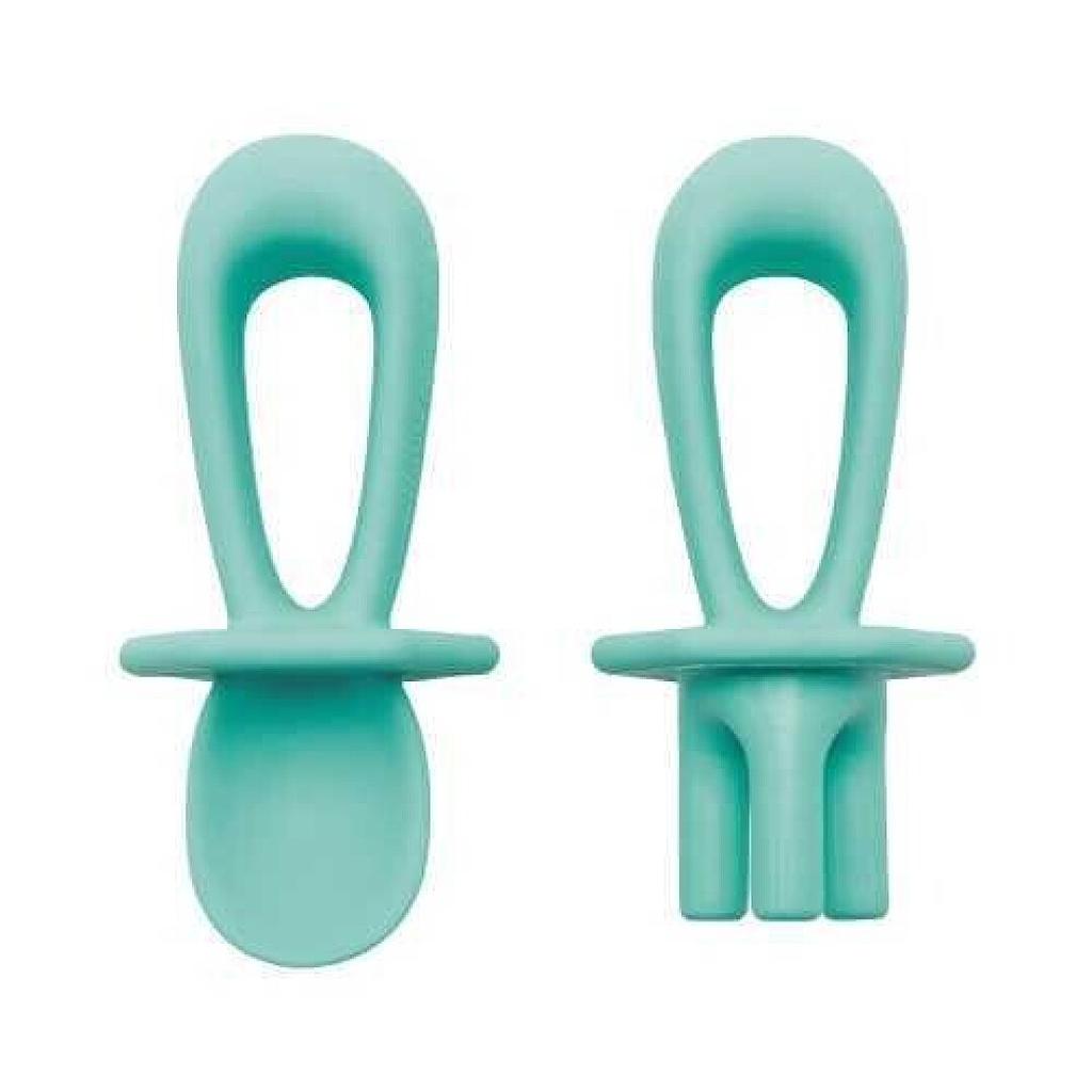 CUBIERTOS DE APRENDIZAJE SILICONA MENTA