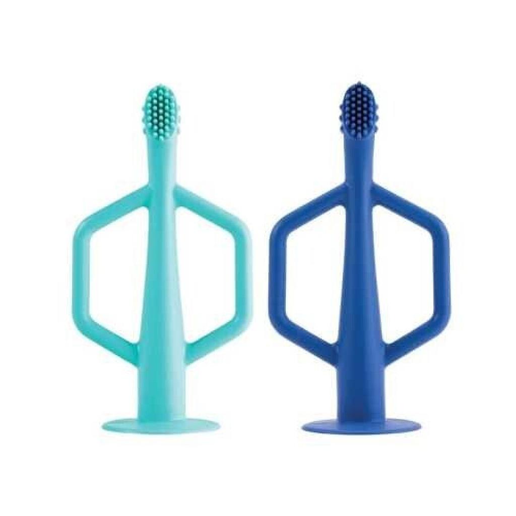 CEPILLO DE DIENTES ENTRENAMIENTO SILICONA PACK 2 UNDS TURQUESA+AZUL