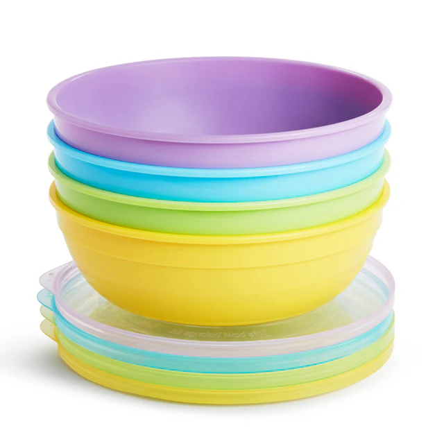 MUNCHKIN Love-a-Bowls - Pack de 4 cuencos con tapas  y 2 cucharas