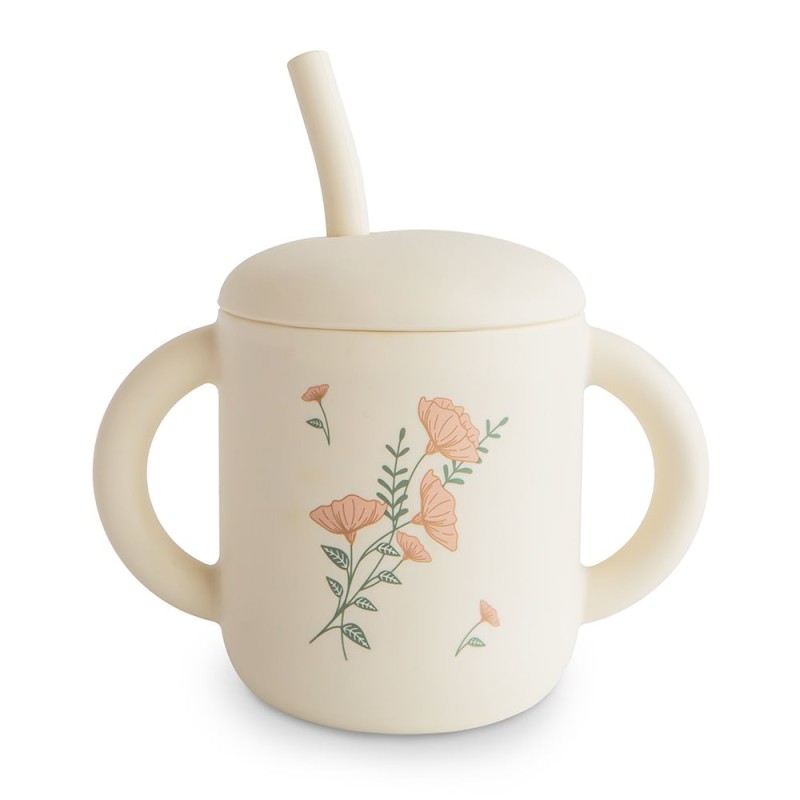 Taza didáctica + pajita Silicona PRINT Pink Flowers