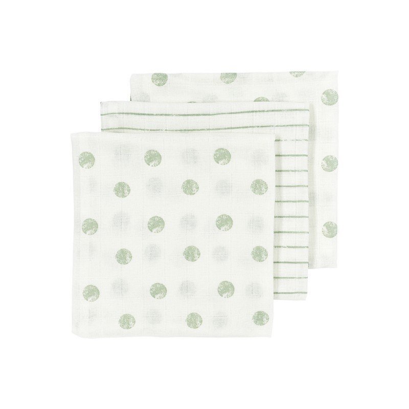 MUSELINA MEDIANA PACK 3 UNDS - 70X70CM - DOT STRIPE SOFT GREEN