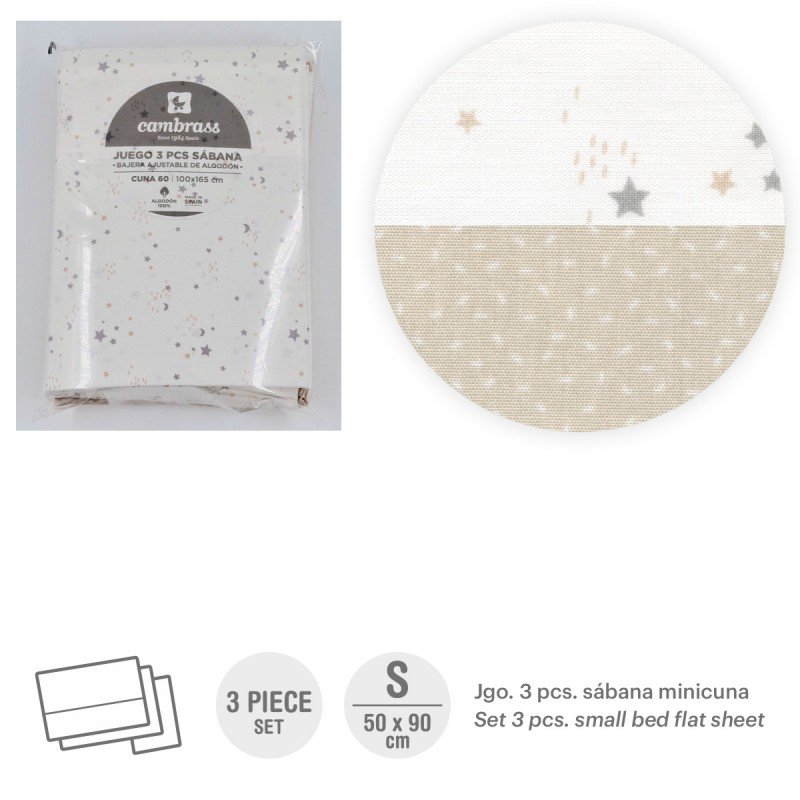 SABANA MINICUNA/CAMITA 3PCS TRIPTICO 50X90CM SKY BEIG