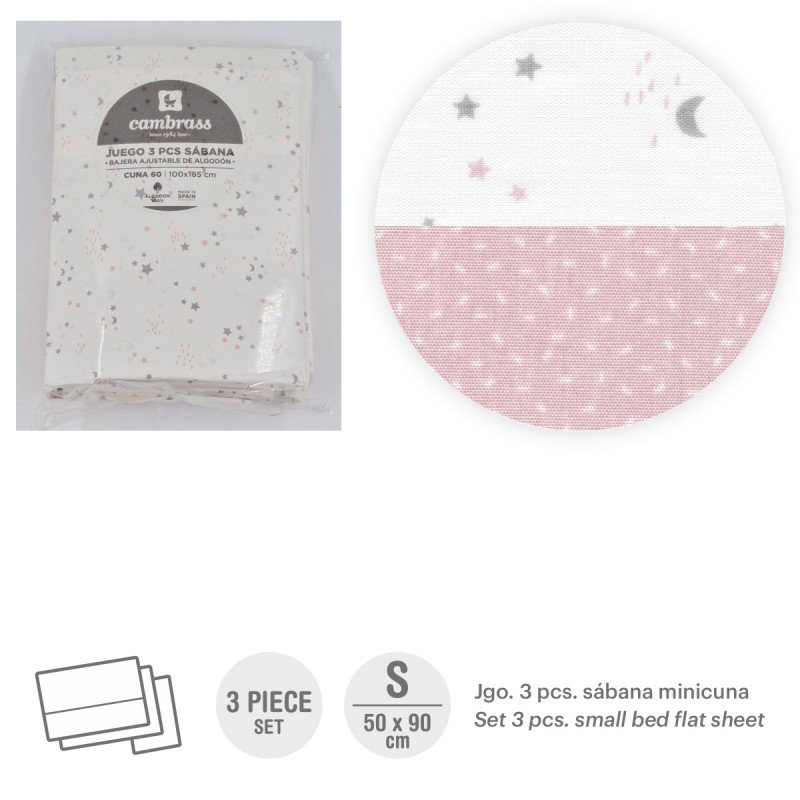 SABANA MINICUNA/CAMITA 3PCS TRIPTICO 50X90CM SKY ROSA