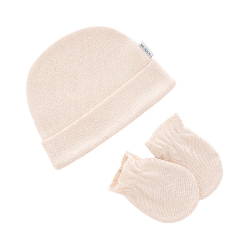 JUEGO DE GORRO Y MANOPLAS LISO BEIG IVORY
