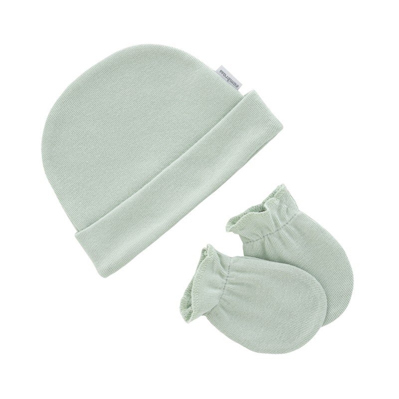 JUEGO DE GORRO Y MANOPLAS LISO VERDE SAGE