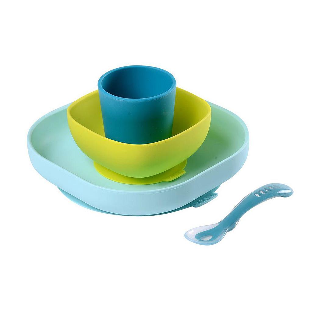 SET VAJILLA SILICONA 4 PZAS AZUL