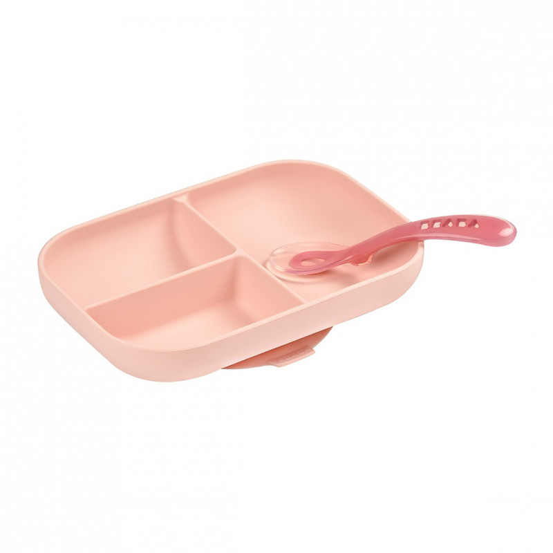 SET PLATO 3 COMP.+CUCHARA ROSA SILICONA