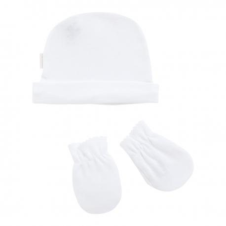 JUEGO GORRO Y MANOPLAS LISO BLANCO