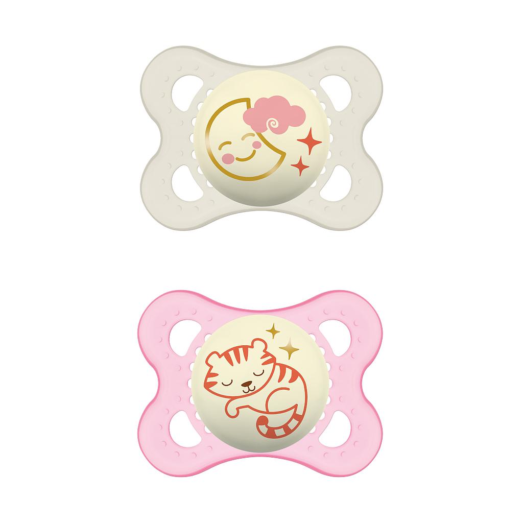 MAM CHUPETE ORIGINAL NIGHT 0M+ SILICONA 2UN ROSA