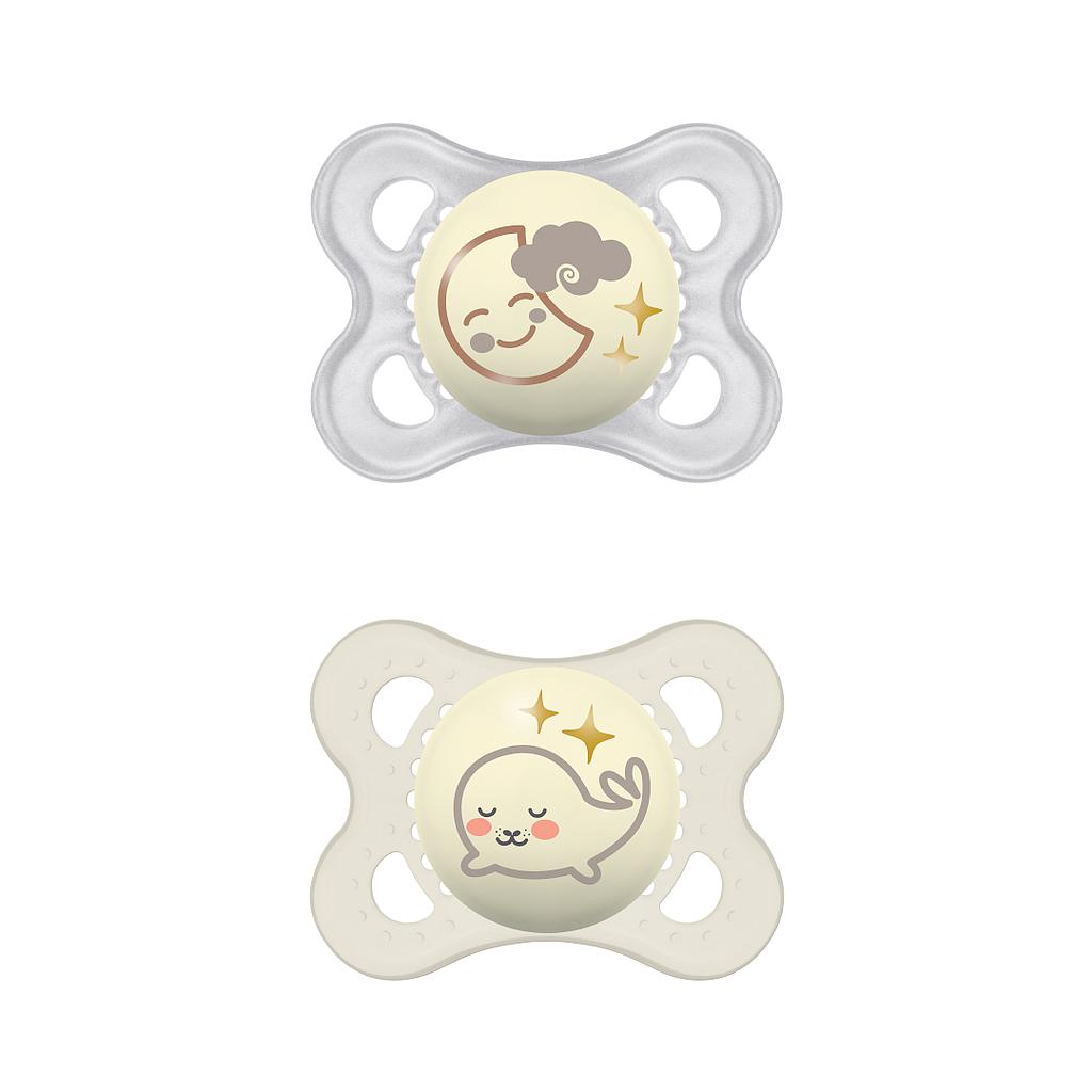 MAM CHUPETE ORIGINAL NIGHT 0M+ SILICONA 2UN NEUTRO