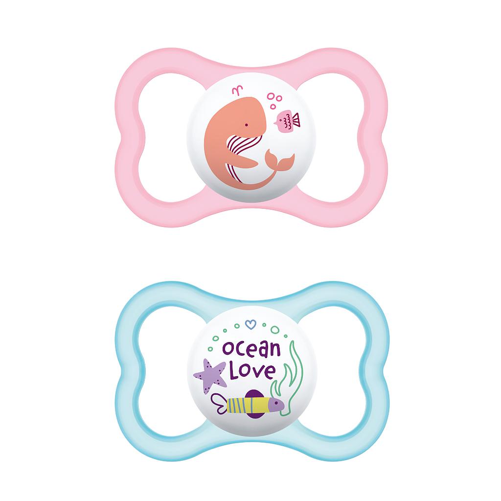 MAM CHUPETE AIR SILICONA 6M+ 2UNDS Rosa