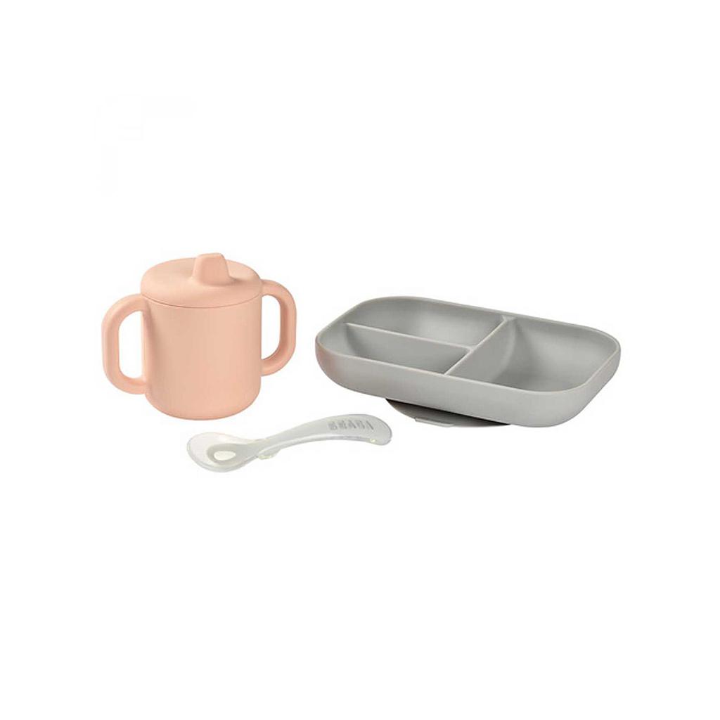 SET VAJILLA+TAZA SILICONA ROSA