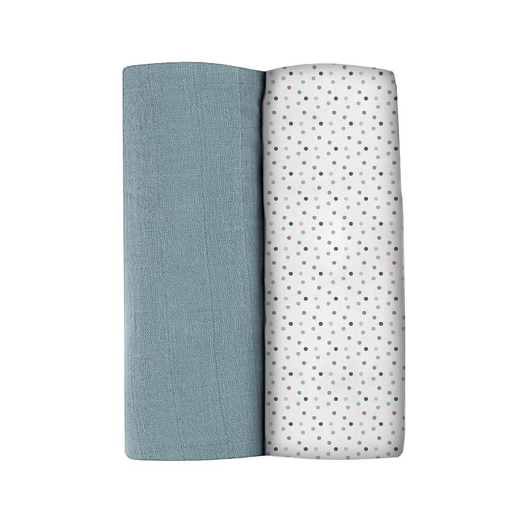 SET 2 MUSELINAS XL 120X120CM 100% ALGODON ORGANICO BALTIC BLUE / POINTS